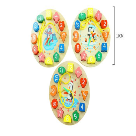 Drewniany Zegar Edukacyjny z Pingwinem