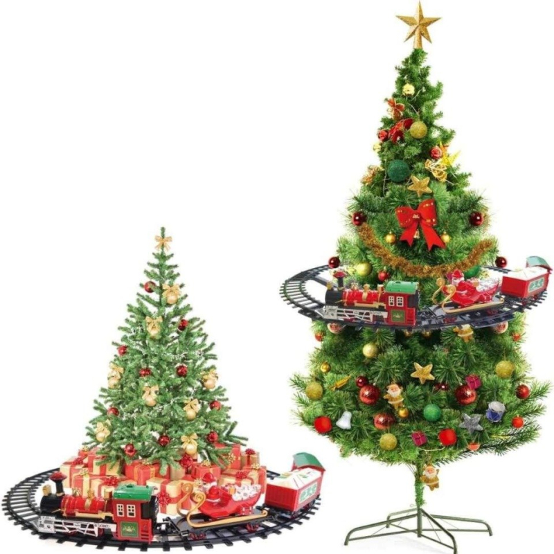 Magiczny pociąg świąteczny wokół choinki
