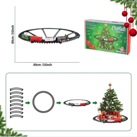 Magiczny pociąg świąteczny wokół choinki